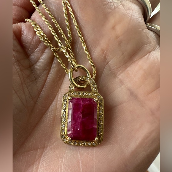 14k gold vermeil genuine ruby and diamond necklace - Picture 1 of 5